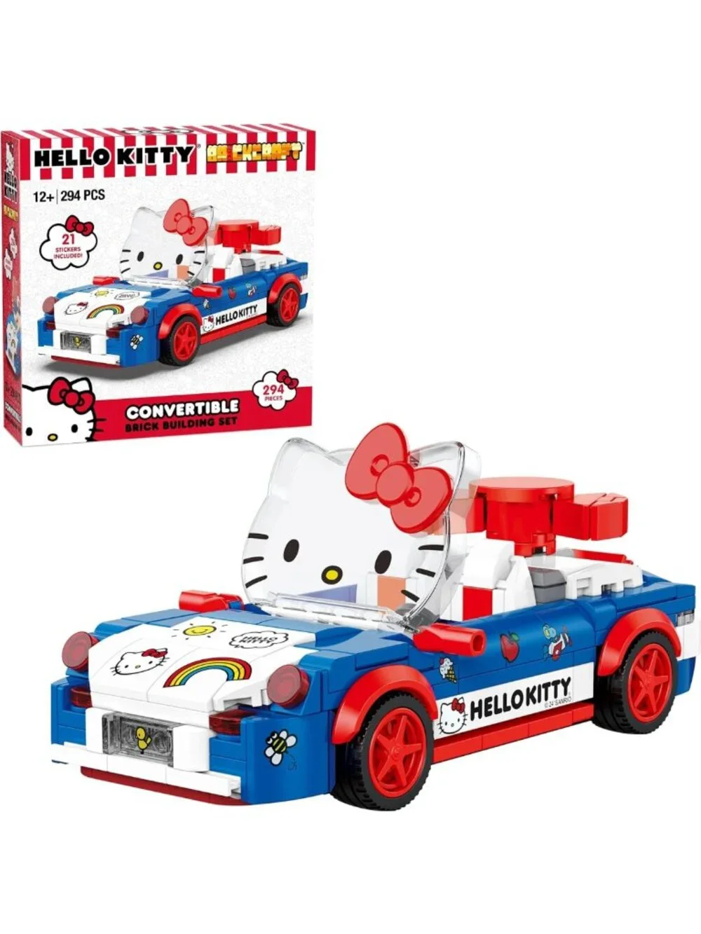 Hello Kitty Convertible Car Building Set - 294-Piece Colorful Brick Kit with